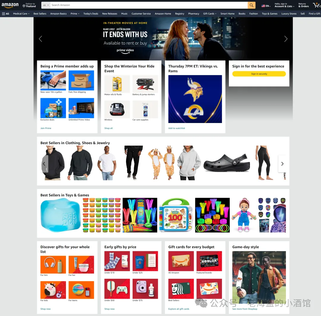 amazon 美国站未登录状态的首页